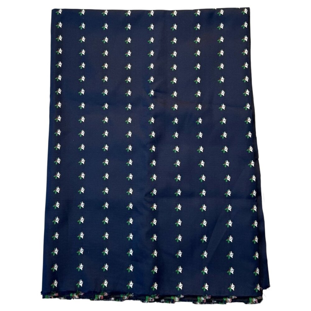 VTG Navy Blue Christmas Fabric 2 YD‎ Holly On Holiday Bells Material Sew Craft